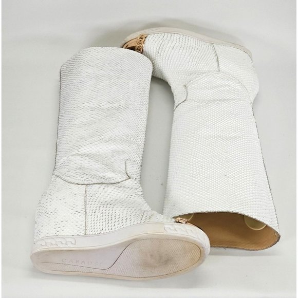 White and Gold Heeled Boots - Picture 7 of 11